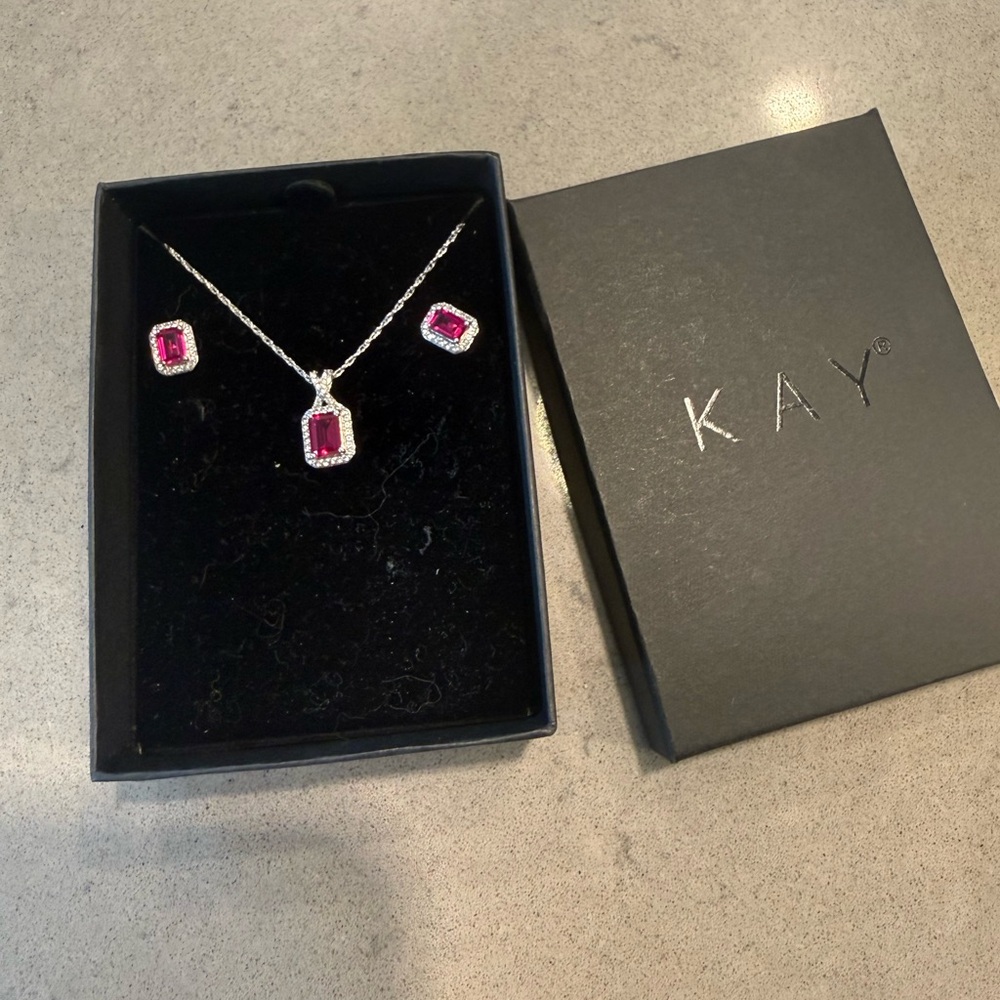 Kay Jewelers Silver Necklace with Pink Accents